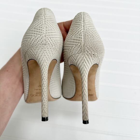 Jimmy Choo Romy 100 Embossed Leather Pumps Latte Cream Off White Heels 37 - Picture 10 of 10